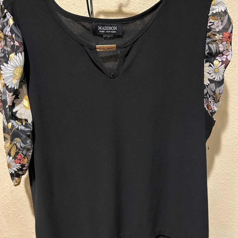 Madison Black Top with Floral Sleeves